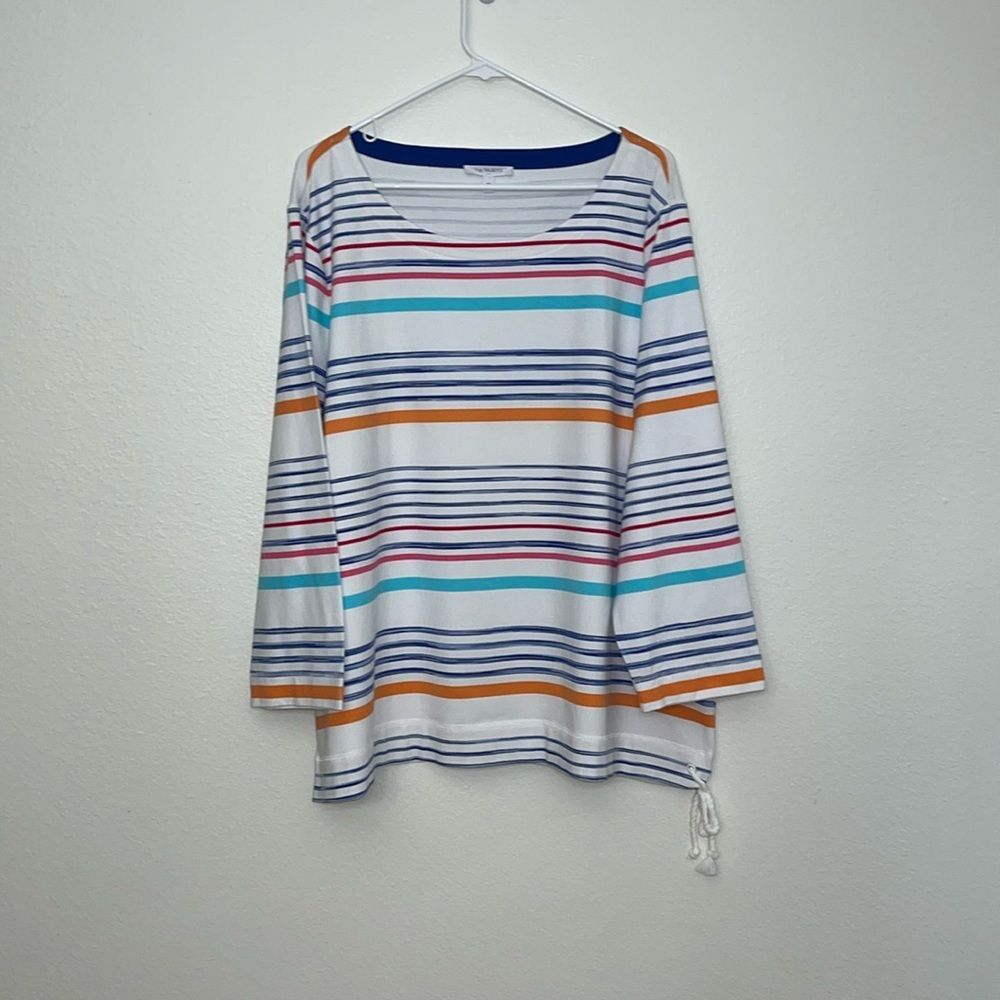 T by Talbots Drawstring Top Stripes 3X